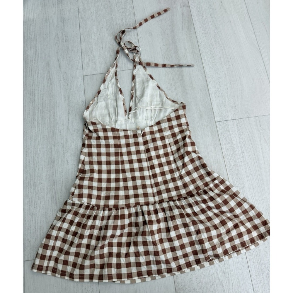 Free People Cecil Flounce Hem Cotton Blend Halter Plaid Minidress Sz M‎ - Picture 5 of 9